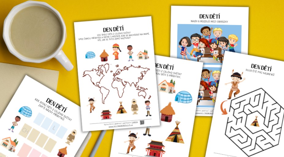 Den dětí 21 pracovních listů s hledáním rozdílů a poznáváním příbytků dětí z celého světa.