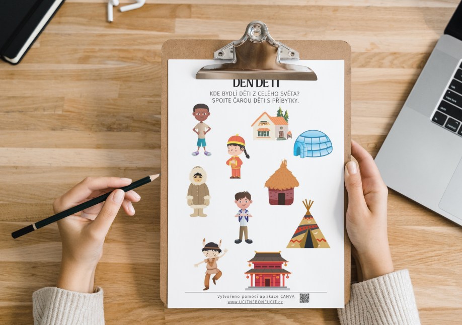 Den dětí pracovní listy zdarma pro starší děti s úkolem přiřazování obydlí k postavám