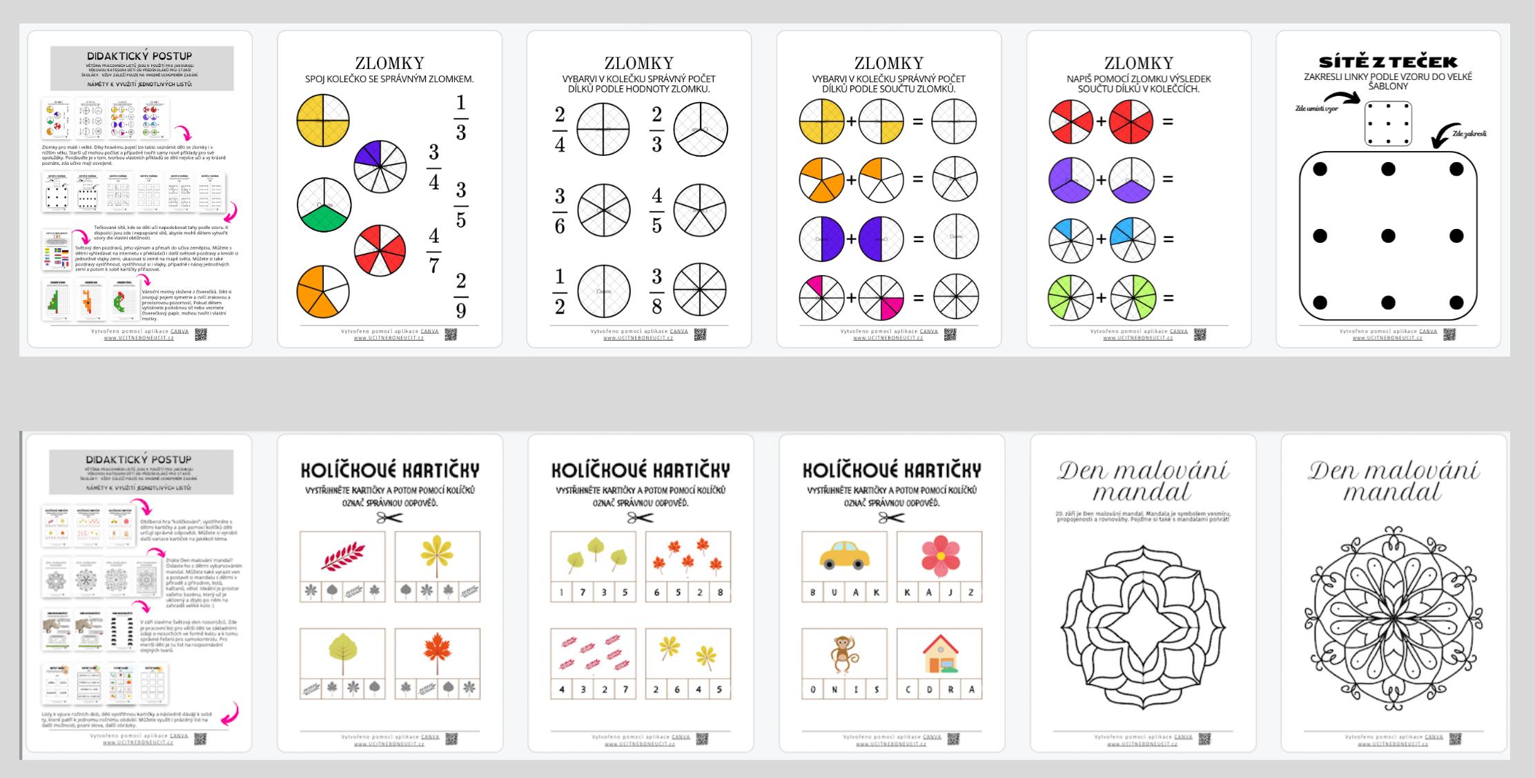 Velký výběr aktivit pro děti z balíčku 1000+ materiálů. Obsahuje sekce jako zlomky, kolíčkové kartičky a mandaly, které doplňují naše Den Země pracovní listy zdarma.